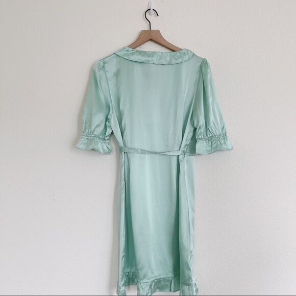 Hill House the Nima Silk Wrap Mini Dress in Mint size L - Picture 12 of 12